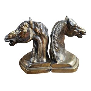 Vintage Brass Horse Head Bookends MCM